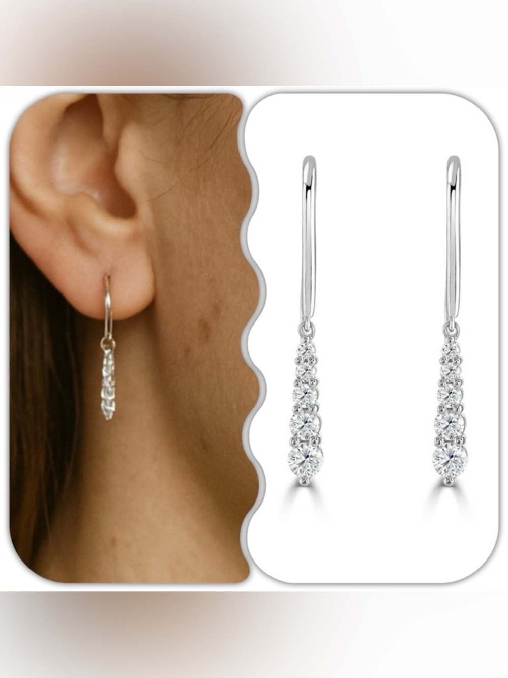 Moissanite lab- grown diamonds over 925 Sterling Silver dangling earrings